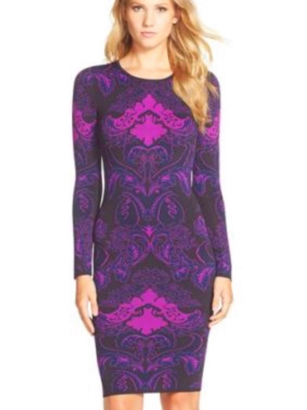 Felicity & Coco Purple and Pink Long-Sleeve Midi Dress